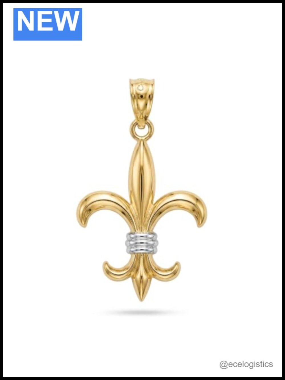 10K Solid Gold Fleur De Lis Charm Bead Pendant for Bracelet